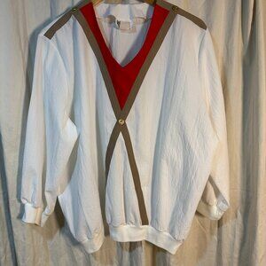 Vintage 80s Women's Regal Style Shirt Banded Bottom Gold Button Shoulder Pad.